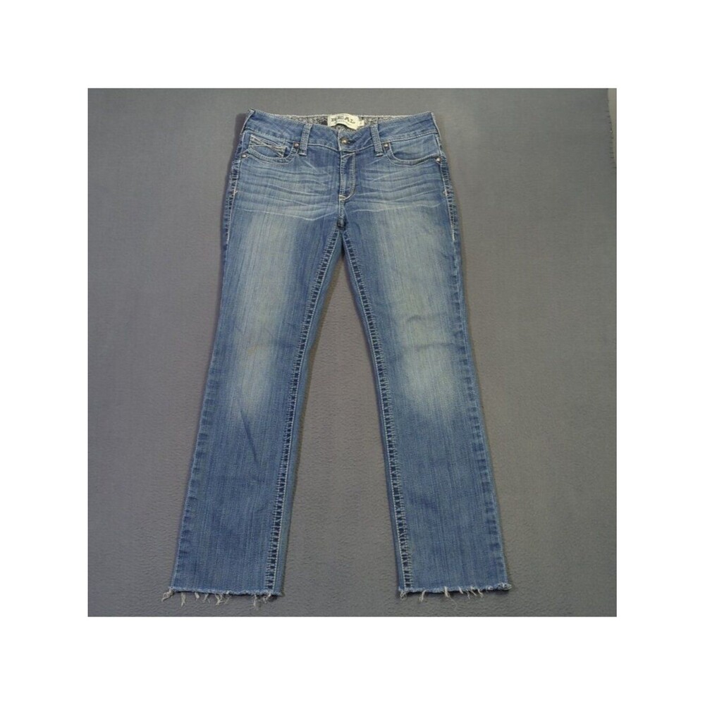 Ariat Jeans Women's 31L Blue R.E.A.L. Straight Leg Raw Hem Western Cowgirl Rodeo